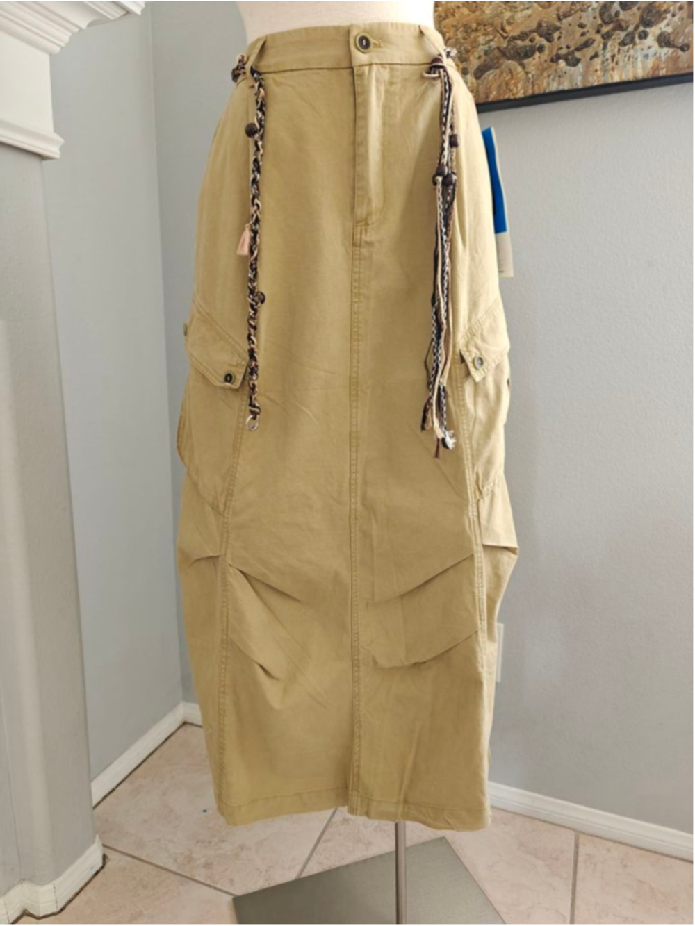 Women's Khaki Cargo Midi Skirt